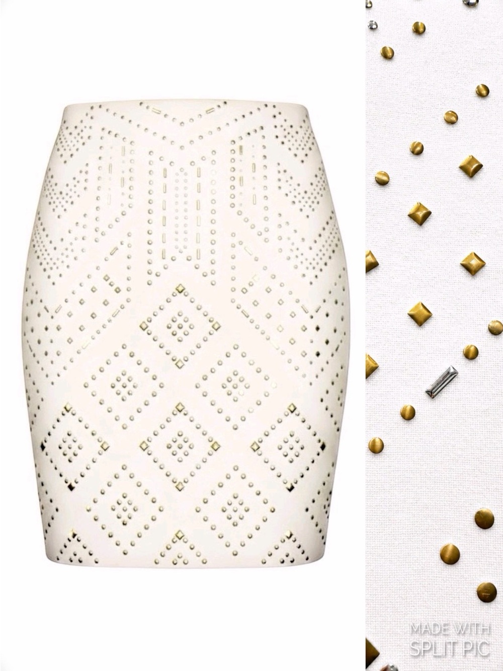 White House Black Market Cream Geo Pattern Studded Pencil Skirt Women’s Size 4